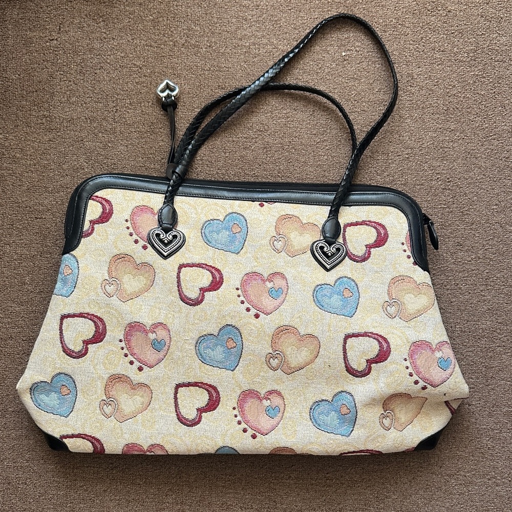 Brighton Heart Patterned Cream & Black Women's Bag preowned, two inside zippers